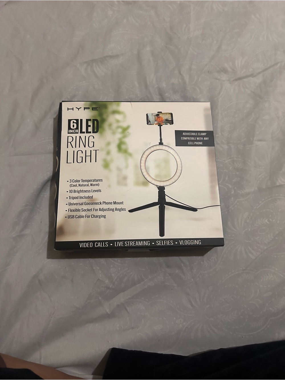 Hype LED Ring Light with Tripod - White and Black
